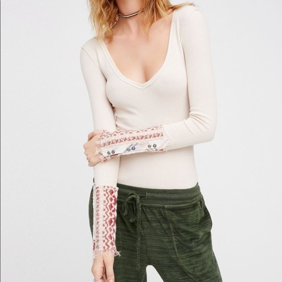 We the free taupe thermal with art cuffs - Picture 1 of 3